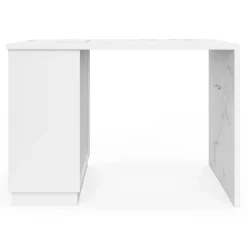 Ilot central mange-debout 4 personnes VITO 130 cm blanc et plateau marbre ALASKA