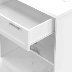 Ilot central mange-debout 4 personnes VITO 130 cm blanc et plateau marbre ALASKA