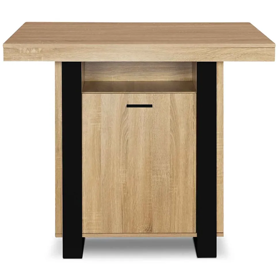 Ilot central PHOENIX 110 cm bois et noir avec rangements