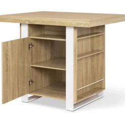 Ilot central PHOENIX 110 cm bois et blanc avec rangements