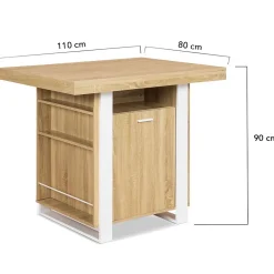 Ilot central PHOENIX 110 cm bois et blanc avec rangements
