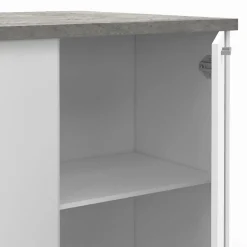 Ilot central TIBO 120 cm bois blanc avec plan de travail façon béton