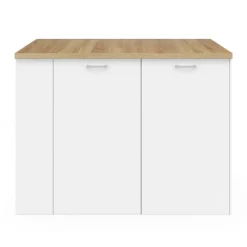 Ilot central TIBO 120 cm bois blanc avec plan de travail façon hêtre
