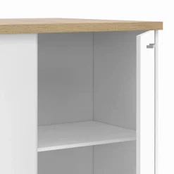 Ilot central TIBO 120 cm bois blanc avec plan de travail façon hêtre
