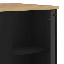 Ilot central TIBO 120 cm bois noir avec plan de travail façon hêtre
