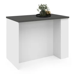 Ilot central TIBO 120 cm bois blanc avec plan de travail gris anthracite