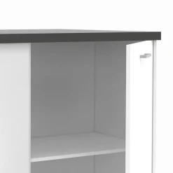 Ilot central TIBO 120 cm bois blanc avec plan de travail gris anthracite
