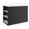 Ilot central TIBO 120 cm bois noir avec plan de travail effet marbre ALASKA