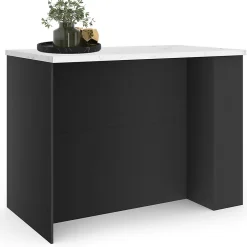 Ilot central TIBO 120 cm bois noir avec plan de travail effet marbre ALASKA