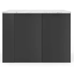 Ilot central TIBO 120 cm bois noir avec plan de travail effet marbre ALASKA