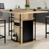 Ilot central UGO 110 cm bois noir et imitation hêtre avec rangements design industriel