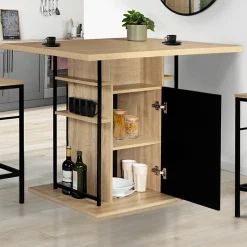 Ilot central UGO 110 cm bois noir et imitation hêtre avec rangements design industriel