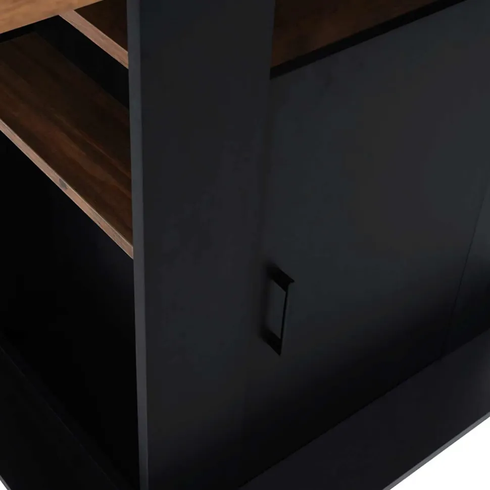 Ilot central UGO 110 cm bois noir et effet bois foncé HAWKINS avec rangements