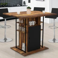 Ilot central UGO 110 cm bois noir et effet bois foncé HAWKINS avec rangements design industriel