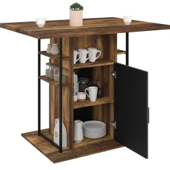 Ilot central UGO 110 cm bois noir et effet bois foncé HAWKINS avec rangements design industriel