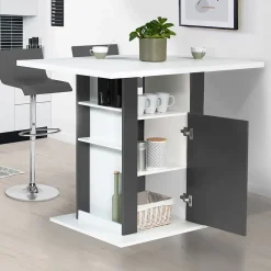 Ilot central UGO 110 cm bois blanc et gris avec rangements