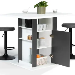 Ilot central UGO 110 cm bois blanc et gris avec rangements