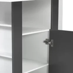 Ilot central UGO 110 cm bois blanc et gris avec rangements