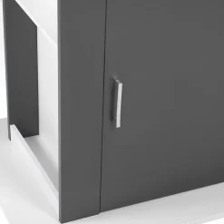 Ilot central UGO 110 cm bois blanc et gris avec rangements