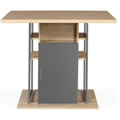 Ilot central UGO 110 cm bois gris et imitation hêtre avec rangements design industriel