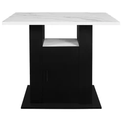 Ilot central UGO 110 cm effet marbre et noir ALASKA avec rangements