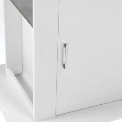 Ilot central UGO 110 cm plateau effet béton et blanc avec rangements