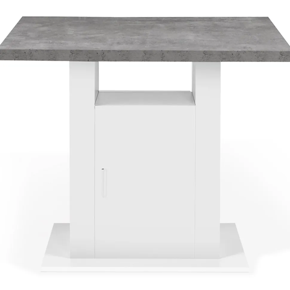 Ilot central UGO 110 cm plateau effet béton et blanc avec rangements