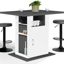 Ilot central UGO 110 cm plateau bois gris et blanc avec rangements