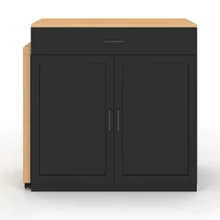 Ilot central VITO 94-155 cm bois noir avec table à manger extensible intégrée façon hêtre