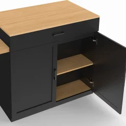 Ilot central VITO 94-155 cm bois noir avec table à manger extensible intégrée façon hêtre