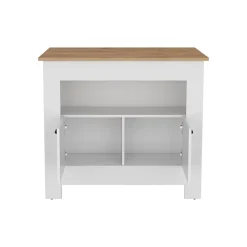 Ilot de cuisine Arlet en mélaminé avec 2 portes et 3 étagères , Blanc / Macadamia , 89.9 cm X 103 cm X 70 cm