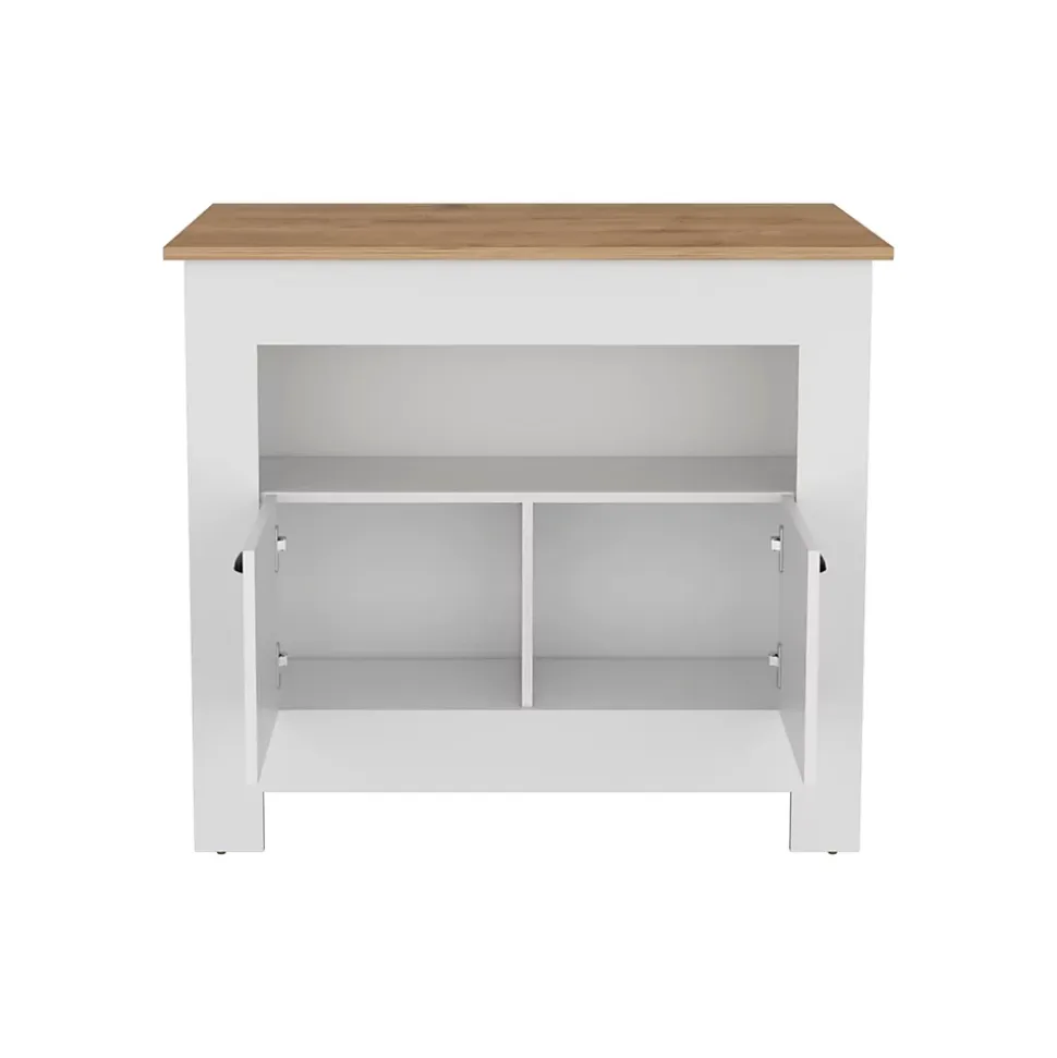 Ilot de cuisine Arlet en mélaminé avec 2 portes et 3 étagères , Blanc / Macadamia , 89.9 cm X 103 cm X 70 cm