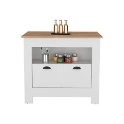 Ilot de cuisine Arlet en mélaminé avec 2 portes et 3 étagères , Blanc / Macadamia , 89.9 cm X 103 cm X 70 cm