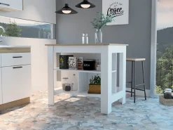 Ilot de cuisine Cala en mélaminé avec trois étagères , 89.99 cm X 102.99 cm X 69.97 cm , White / Duna