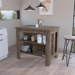 Ilot de cuisine Cala en mélaminé avec 3 étagères, marron, 90 cm X 103 cm X 70 cm