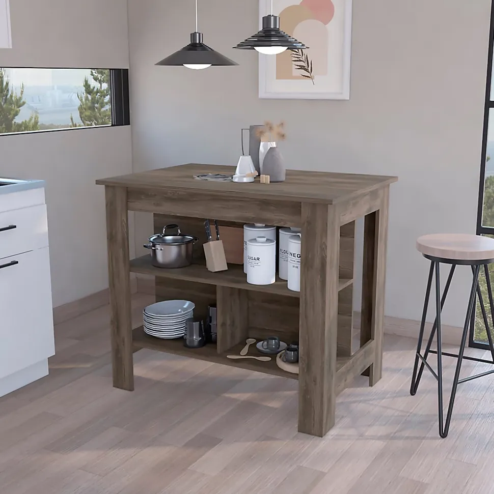 Ilot de cuisine Cala en mélaminé avec 3 étagères, marron, 90 cm X 103 cm X 70 cm