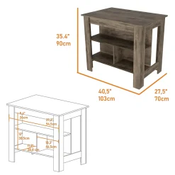 Ilot de cuisine Cala en mélaminé avec 3 étagères, marron, 90 cm X 103 cm X 70 cm