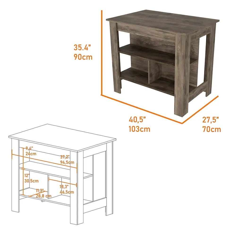Ilot de cuisine Cala en mélaminé avec 3 étagères, marron, 90 cm X 103 cm X 70 cm
