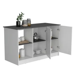 Ilot de cuisine Juniper en mélaminé avec 2 portes et 6 étagères, multicolore, 90 cm X 150 cm X 64 cm