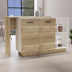 Ilot de cuisine Sicilia en mélaminé avec 2 portes et 3 étagères, multicolore, 90 cm X 150 cm X 60 cm