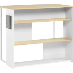 Ilot de cuisine table de bar - 3 étagères, porte-couteaux acier inox. - blanc aspect chêne clair