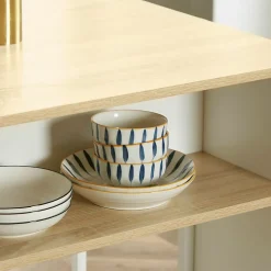 Ilot de cuisine table de bar - 3 étagères, porte-couteaux acier inox. - blanc aspect chêne clair