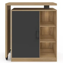 Ilot rotatif POLO meuble de bar pivotant 2 en 1 imitation hêtre porte noire