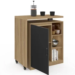 Ilot rotatif POLO meuble de bar pivotant 2 en 1 imitation hêtre porte noire