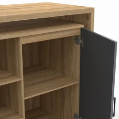 Ilot rotatif POLO meuble de bar pivotant 2 en 1 imitation hêtre porte noire