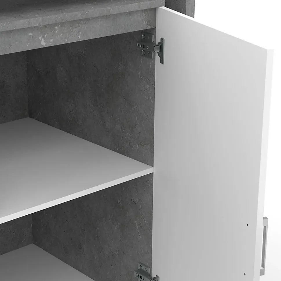 Ilot rotatif POLO meuble de bar pivotant 2 en 1 imitation béton porte blanche