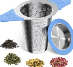 Infuseur à thé en acier inoxydable avec poignée silicone bleu