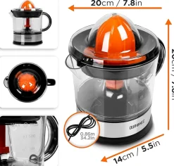 JE407 Presse agrumes 40W Capacité 700 ml 2 cônes interchangeables Filtre réglable Jus oranges citrons agrume frais Duronic