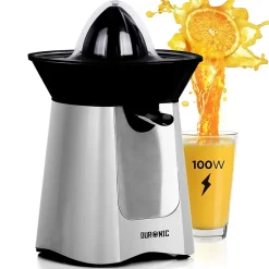 JE6 SR Presse agrume électrique 100W Bec verseur 2 cônes interchangeables jus oranges citrons agrume frais Duronic