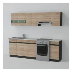 JUNONA Cuisine complete avec eclairage LED et plan de travail L 2m40 - Decor chene sonoma